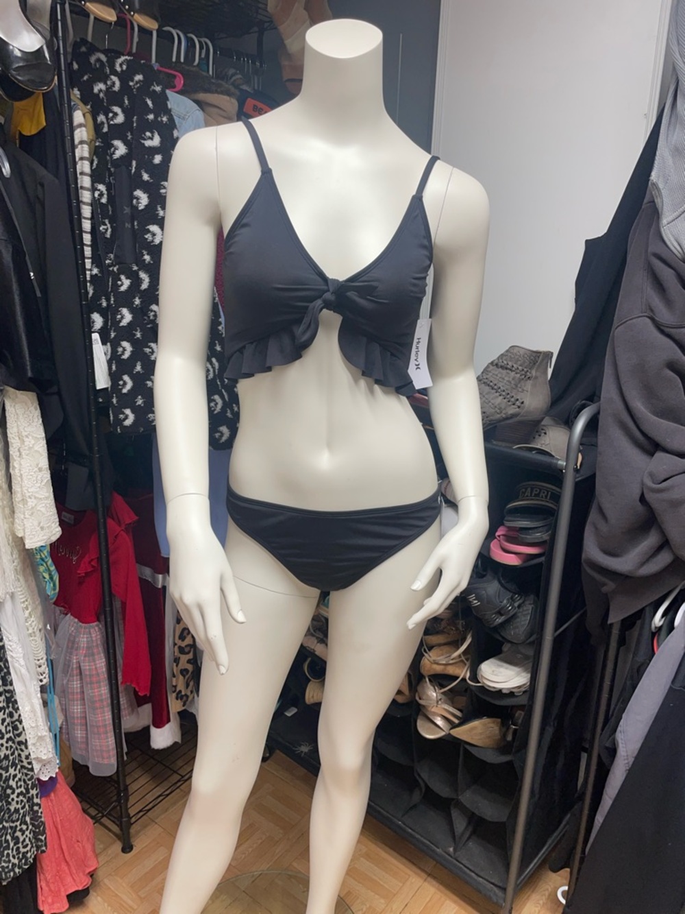 Black Ruffle Tie-Front Bikini Set